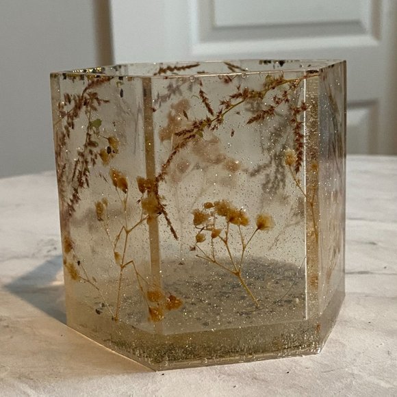 Gold, Cream & Black Resin Handmade Planter, Desktop Pen Holder, Trinket Holder - Picture 2 of 9